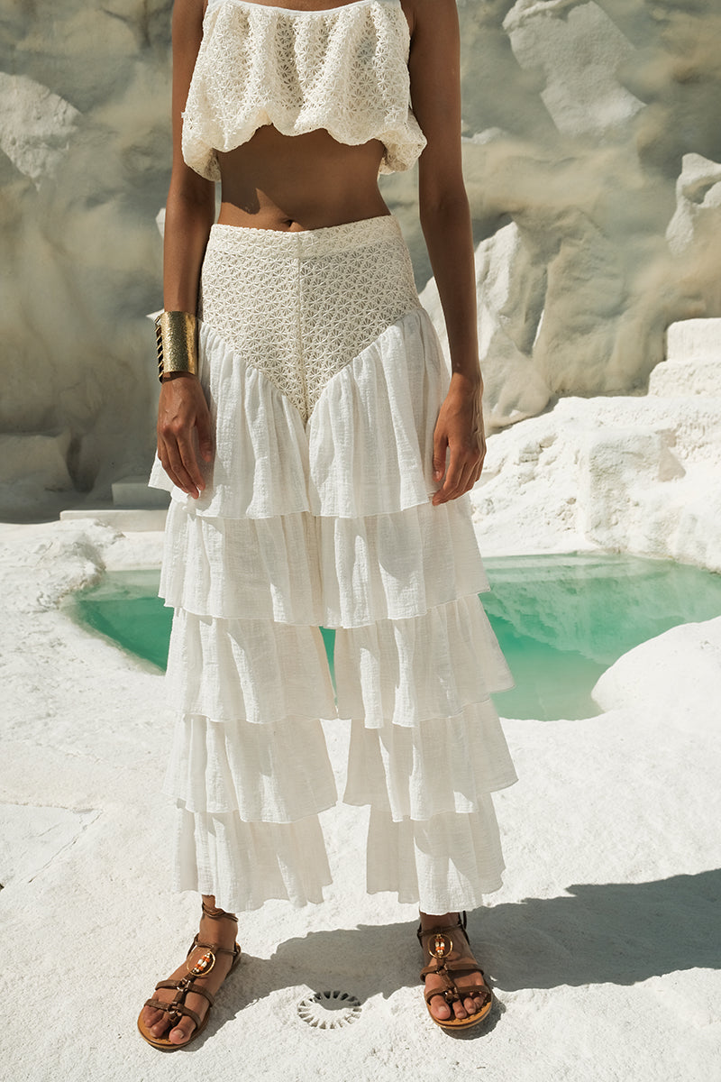 IBIZA IVORY RUFFLE PANTS - CULT MIA