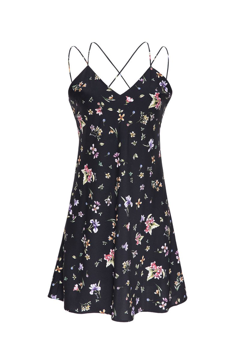 LRISETTE SILK SLIP DRESS IN BLACK - CULT MIA