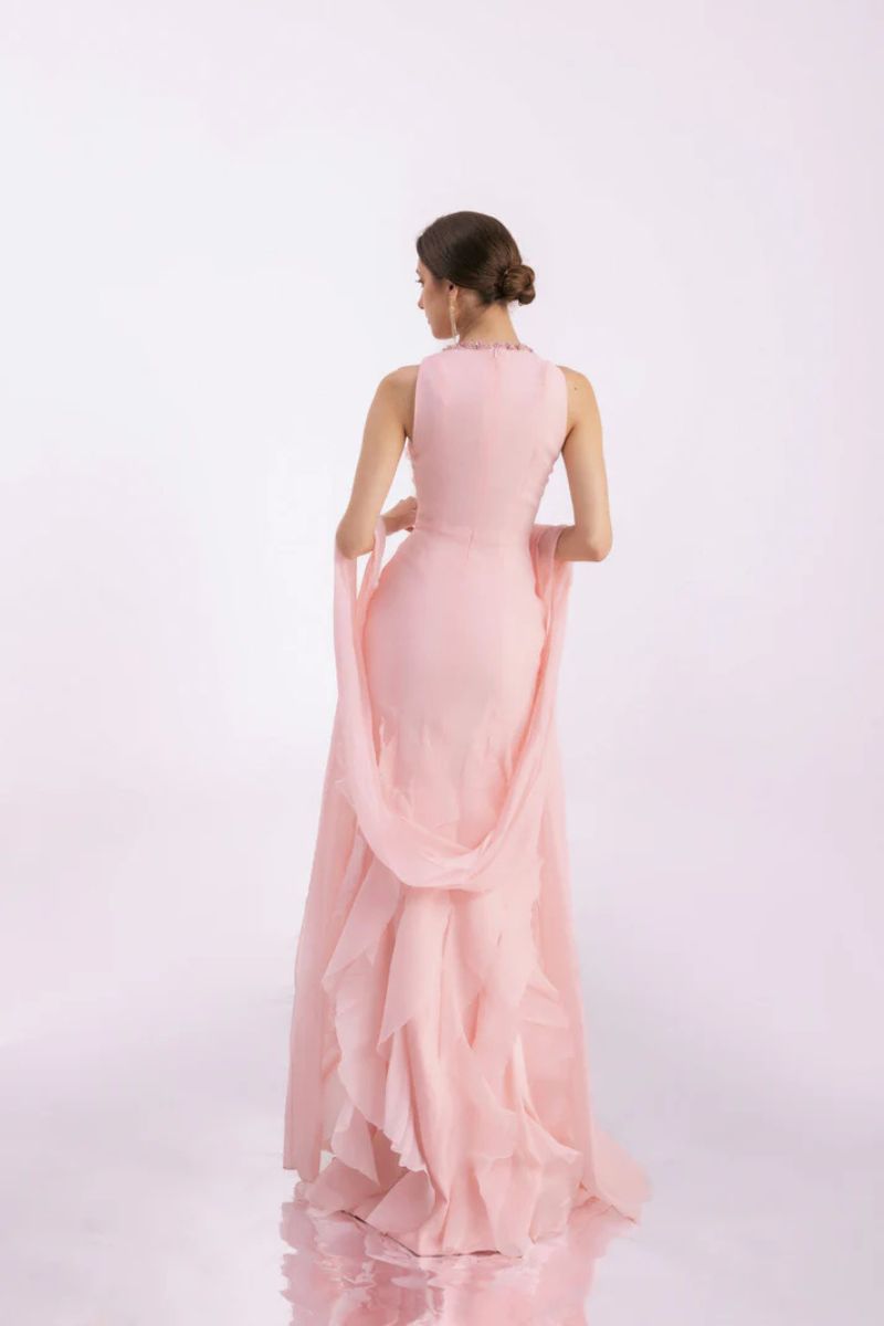PINK LAYERED ORGANZA MAXI DRESS - CULT MIA