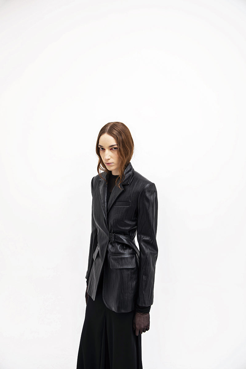 TEXTURED LEATHER JACKET IN BLACK - CULT MIA