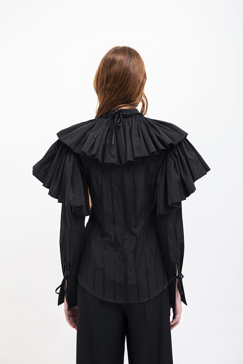 SHIRT WITH BIG COLLAR IN BLACK - CULT MIA