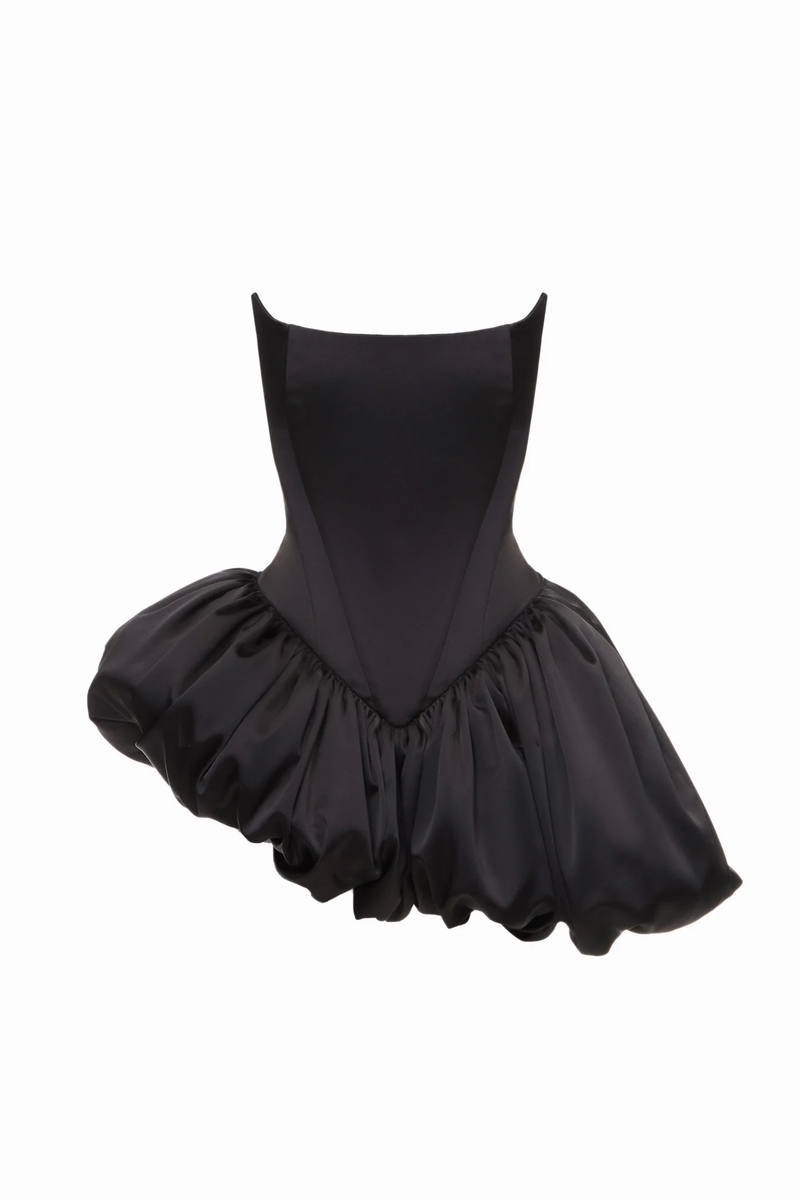 REBECCA TRANSFORMER SILK CORSET TOP-TO-DRESS IN BLACK - CULT MIA