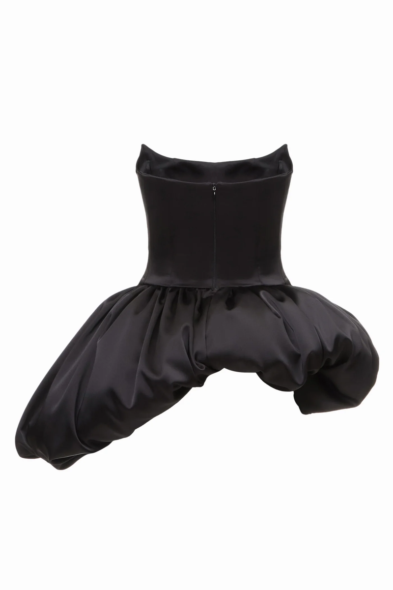 REBECCA TRANSFORMER SILK CORSET TOP-TO-DRESS IN BLACK - CULT MIA