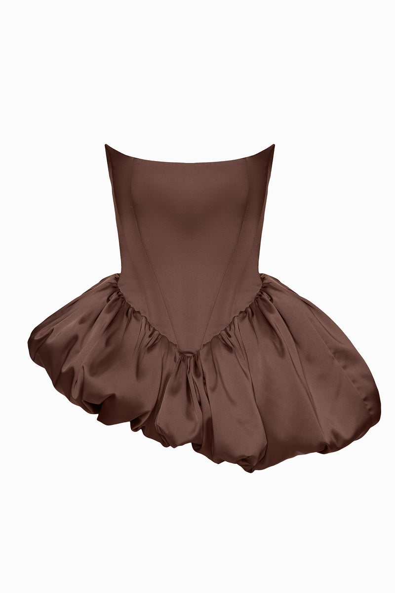 REBECCA TRANSFORMER CORSET TOP-TO-DRESS IN BROWN - CULT MIA