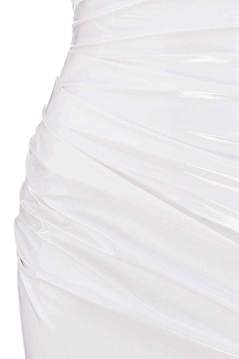 DAKOTA WHITE PATENT FAUX LEATHER MIDI DRESS - CULT MIA