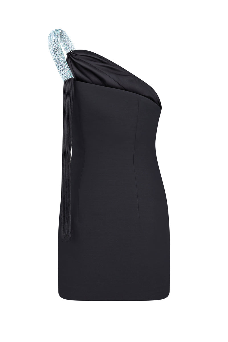 LIVIA BLACK ONE-SHOULDER MINI DRESS - CULT MIA