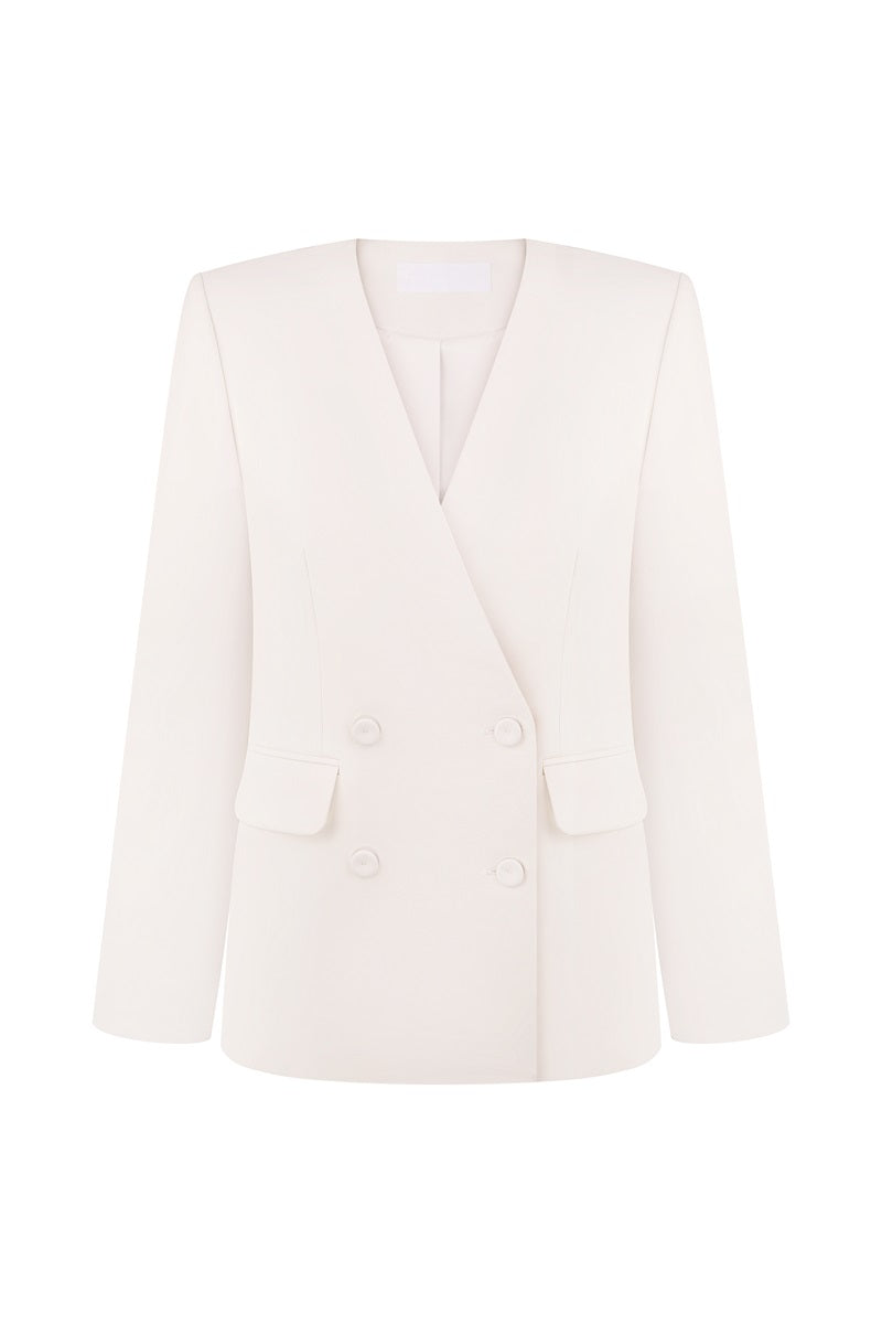 FITTED DOUBLE-BREASTED BLAZER IN WHITE - CULT MIA