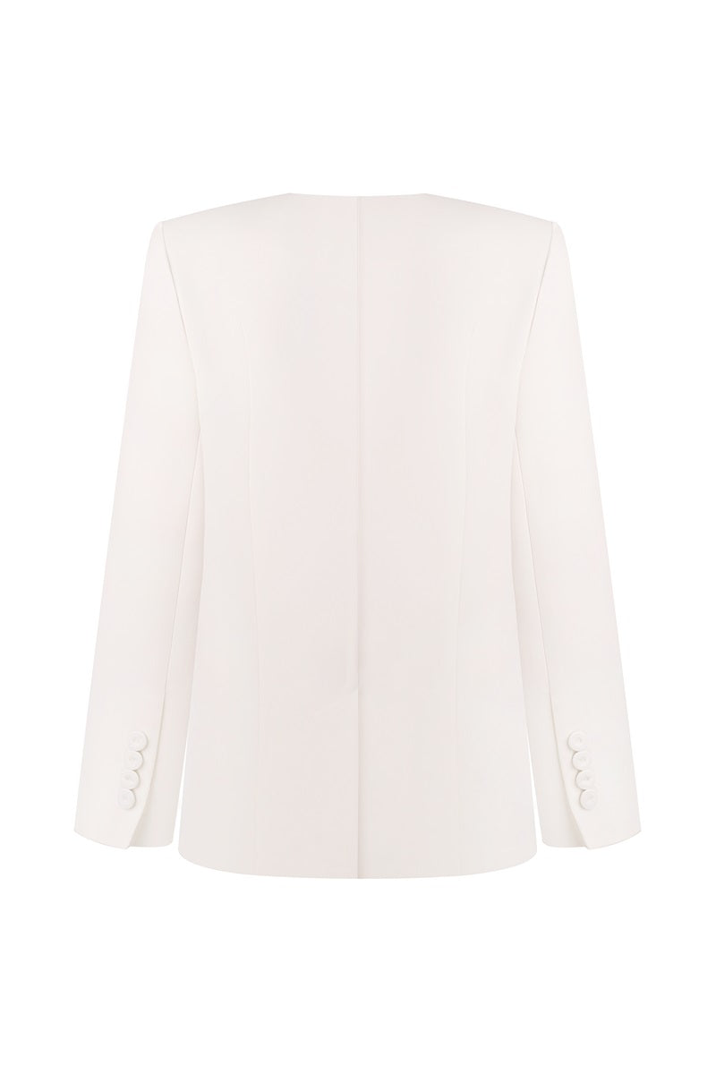 FITTED DOUBLE-BREASTED BLAZER IN WHITE - CULT MIA