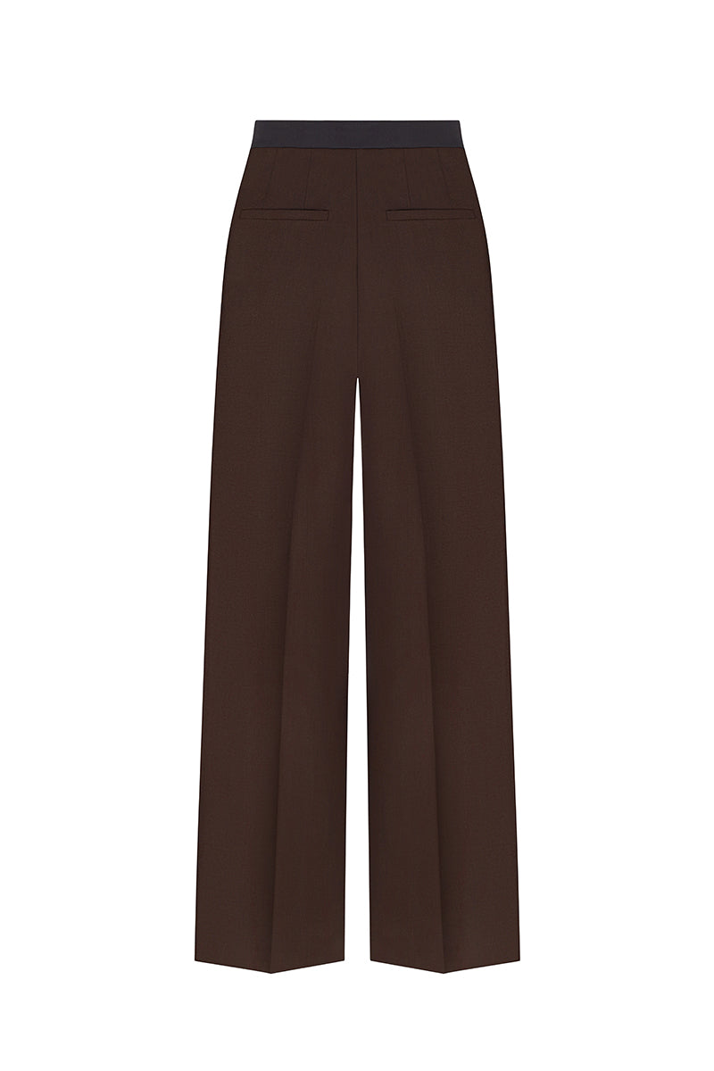 STRAIGHT-LEG BROWN WOOL PANTS - CULT MIA