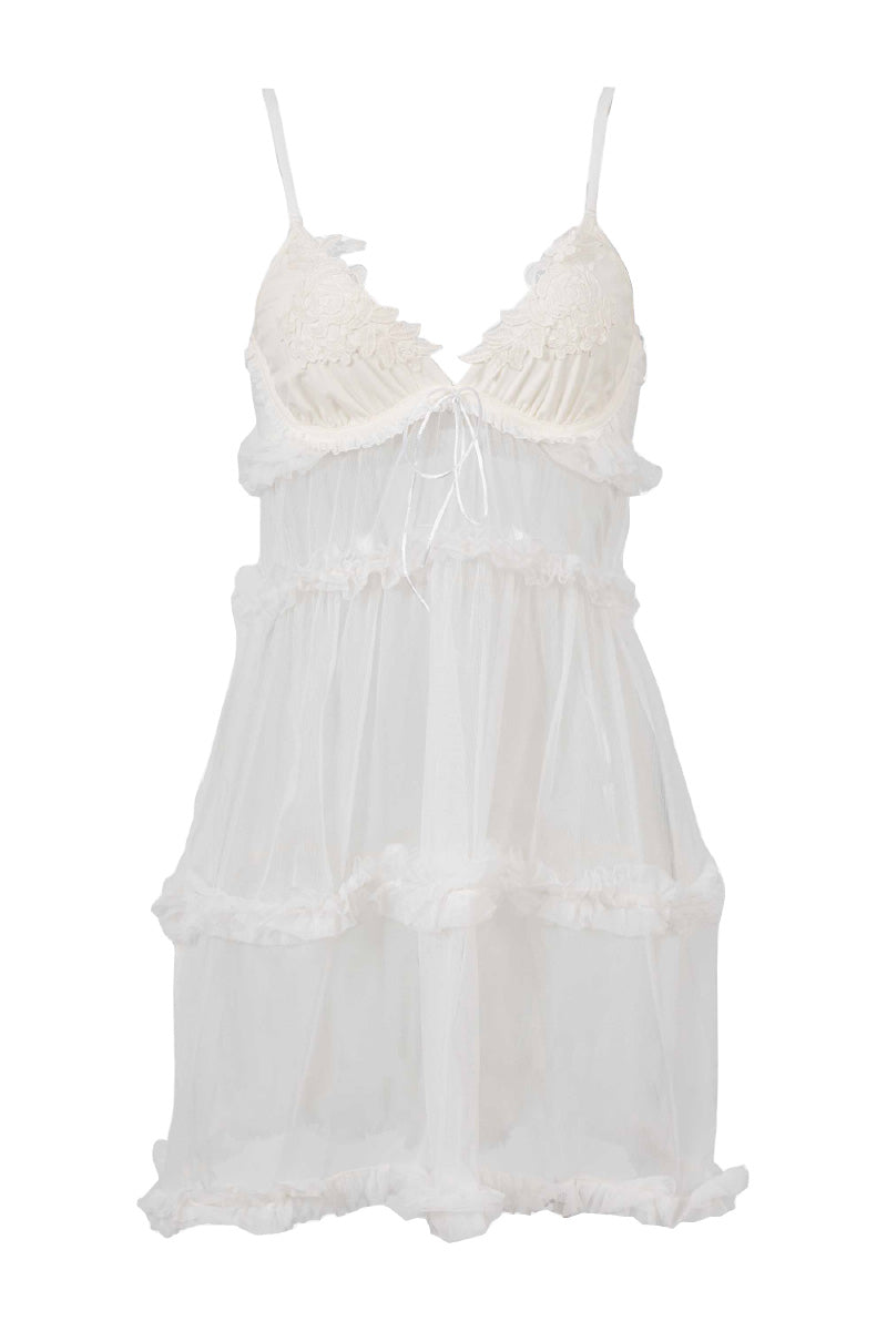 white babydoll lace dress Solene Babydoll Mini Dress