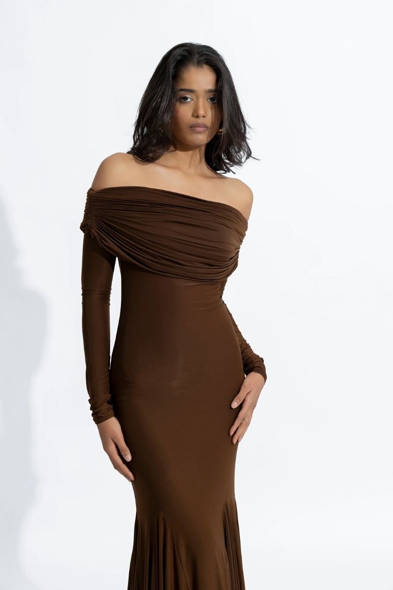IRENE ESPERESSO BROWN MAXI DRESS - CULT MIA