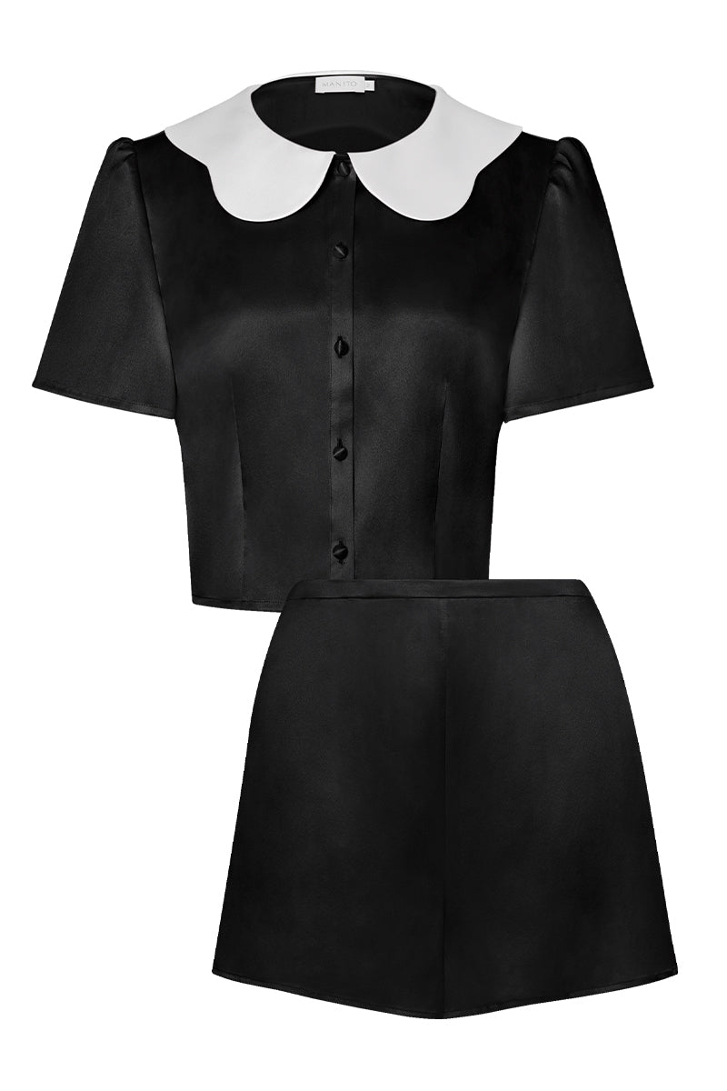 DOLL SHORT PAJAMA SET IN BLACK - CULT MIA