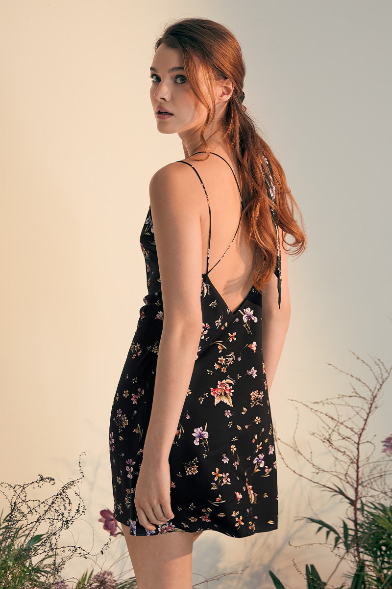 LRISETTE SILK SLIP DRESS IN BLACK - CULT MIA
