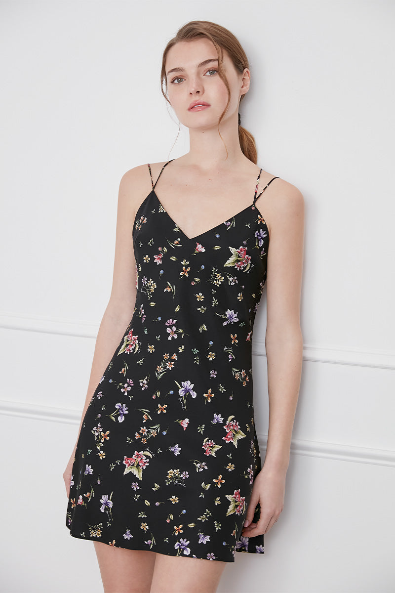 LRISETTE SILK SLIP DRESS IN BLACK - CULT MIA