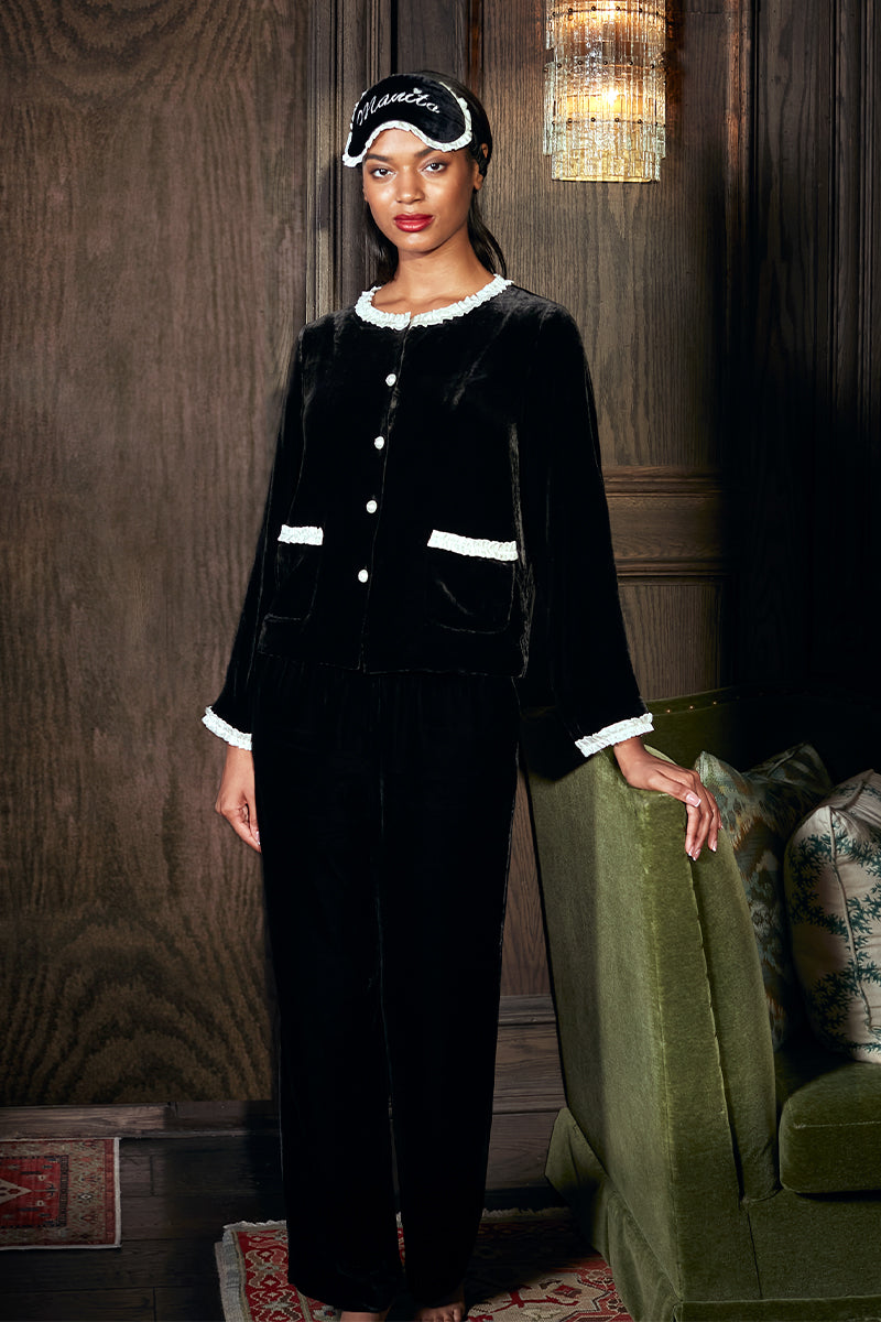 CHARLOTTE VELVET PAJAMA SET IN BLACK - CULT MIA