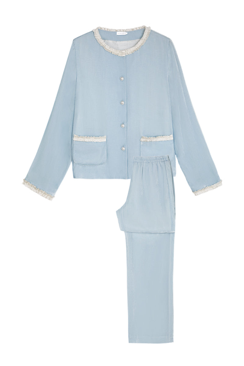 CHARLOTTE VELVET PAJAMA SET IN BLUE - CULT MIA