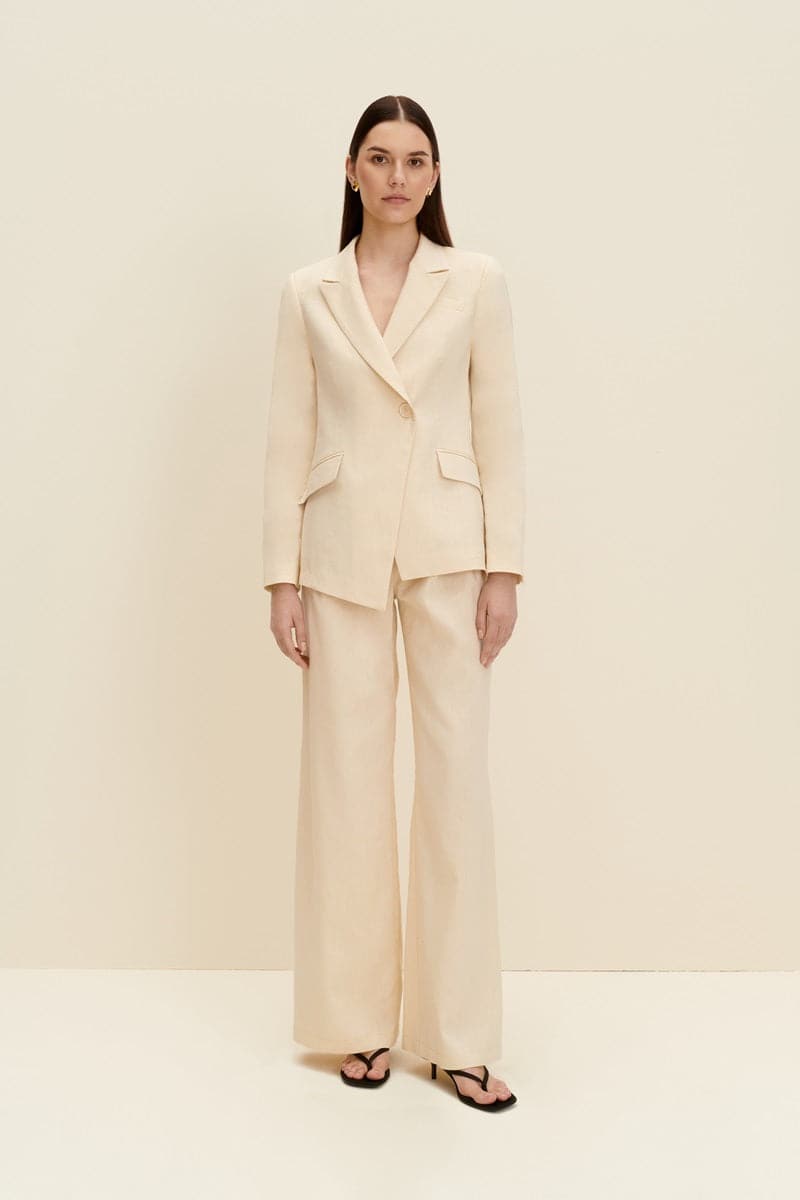 SANDY BEIGE TAILORED ASYMMETRIC BLAZER - CULT MIA