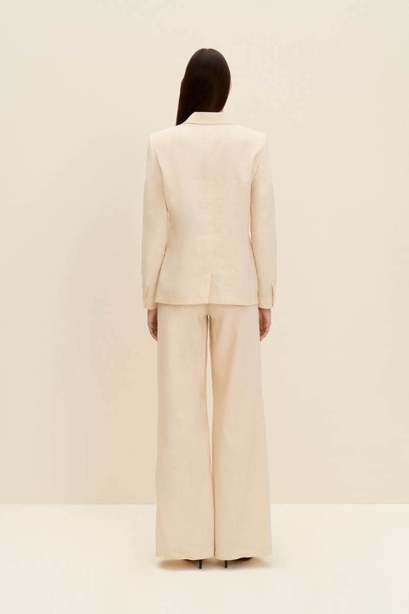 SANDY BEIGE TAILORED ASYMMETRIC BLAZER - CULT MIA