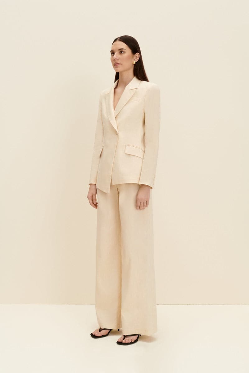 SANDY BEIGE TAILORED ASYMMETRIC BLAZER - CULT MIA