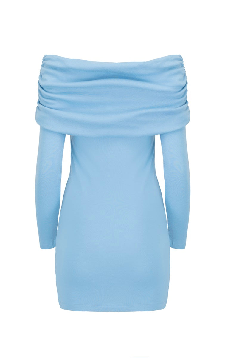 OFF SHOULDER MINI DRESS IN ARCTIC BLUE - CULT MIA