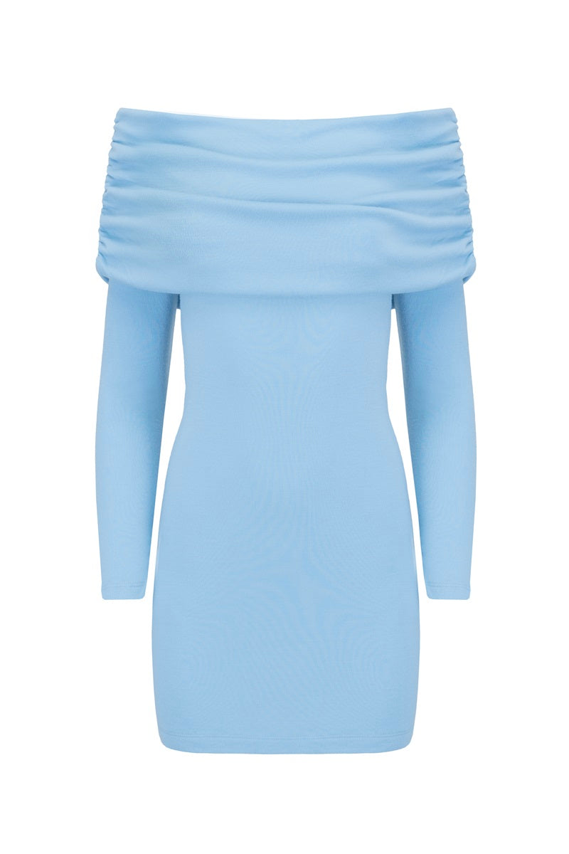 OFF SHOULDER MINI DRESS IN ARCTIC BLUE - CULT MIA