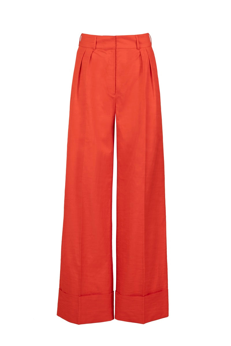 WIDE-LEG CUFFED PANTS IN CHERRY RED - CULT MIA