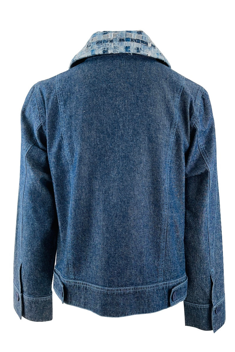 WOVEN COLLAR DENIM JACKET - CULT MIA
