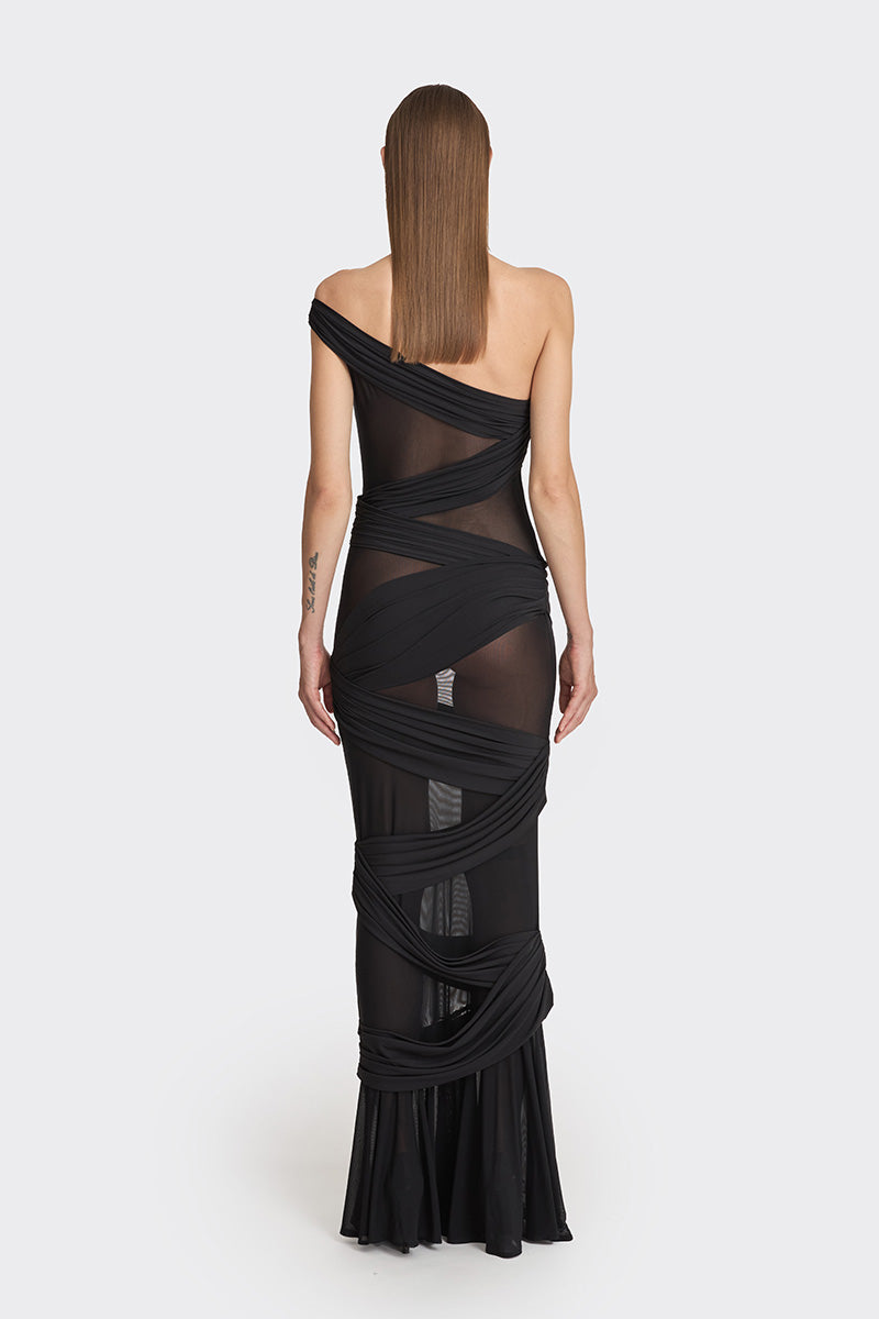 JERSEY WRAP BLACK MAXI DRESS - CULT MIA