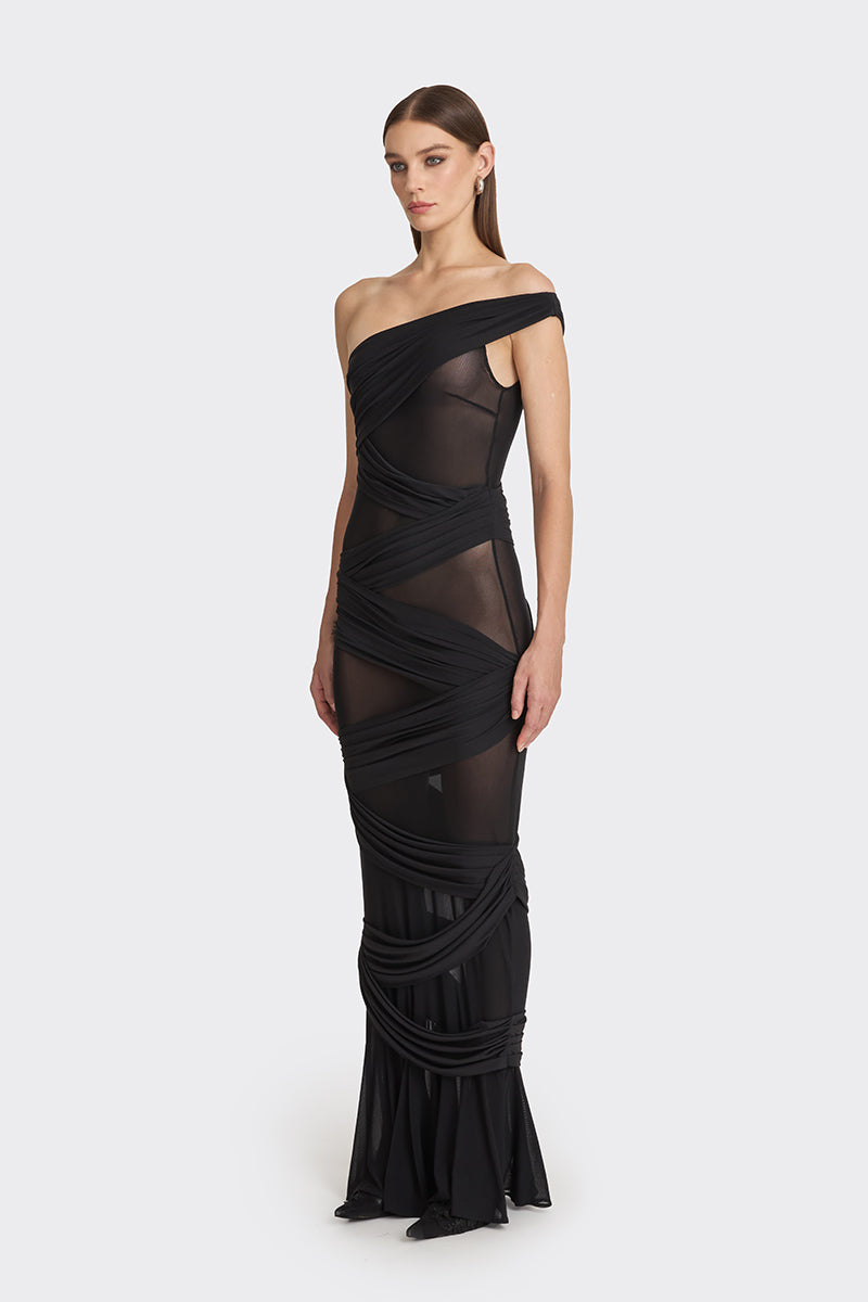 JERSEY WRAP BLACK MAXI DRESS - CULT MIA