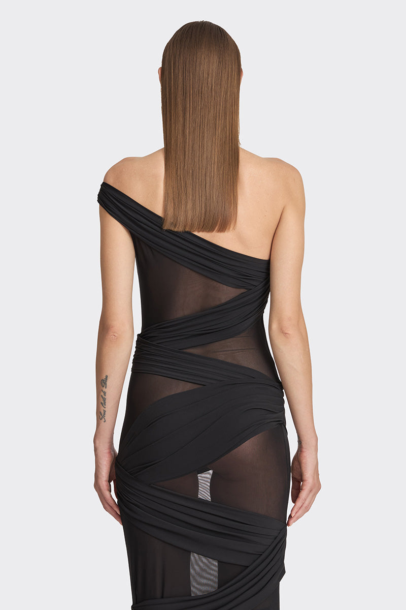 JERSEY WRAP BLACK MAXI DRESS - CULT MIA
