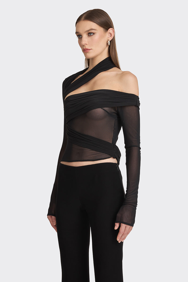 JERSEY BLACK WRAP TOP - CULT MIA