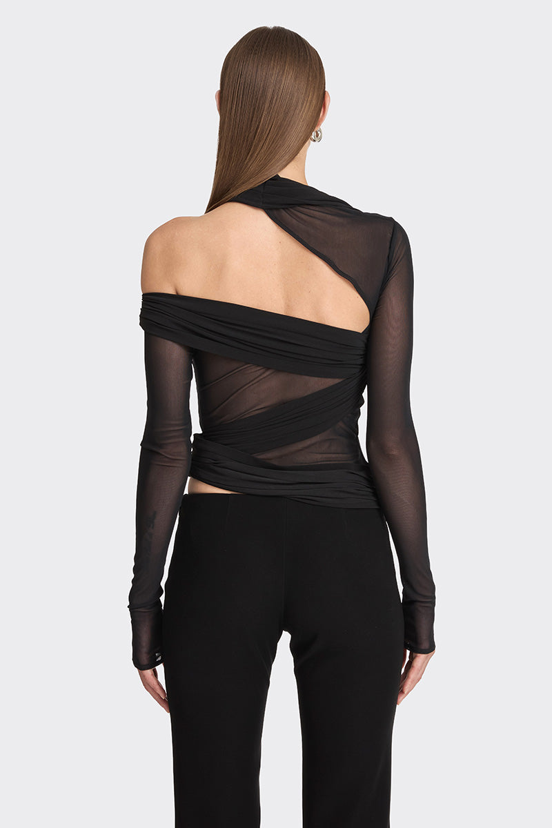 JERSEY BLACK WRAP TOP - CULT MIA