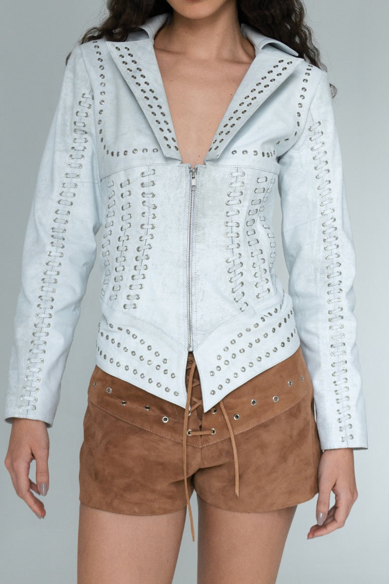 KAYLA LEATHER JACKET IN WASHED WHITE - CULT MIA