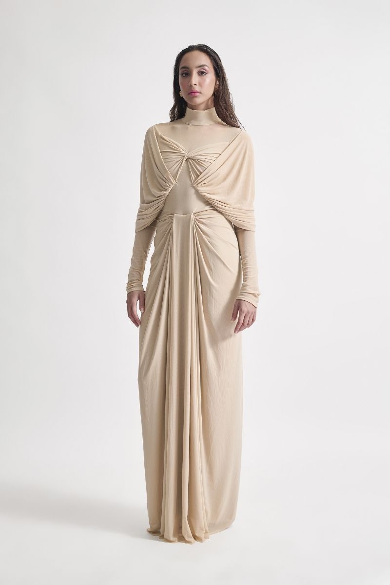 KENNY CHALK BEIGE MAXI DRESS - CULT MIA