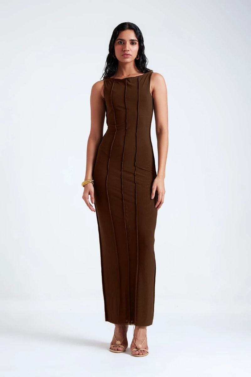 KIAH BLACK COFFEE DRESS AND COAT SET - CULT MIA