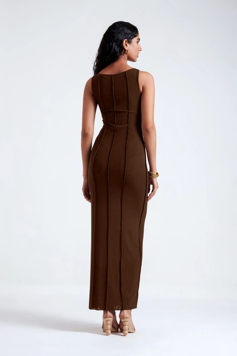 KIAH BLACK COFFEE DRESS AND COAT SET - CULT MIA