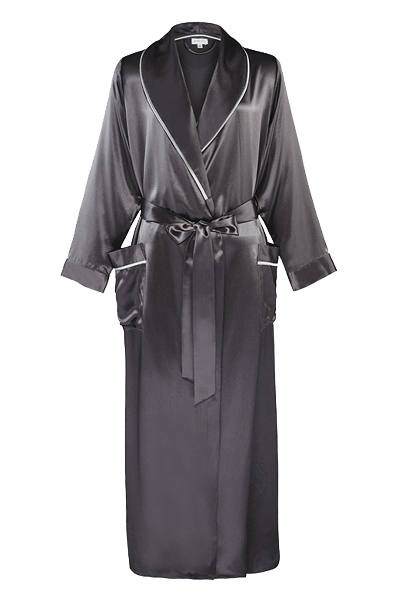 NOBLE WOMEN'S SILK LONG ROBE IN GRAY - CULT MIA