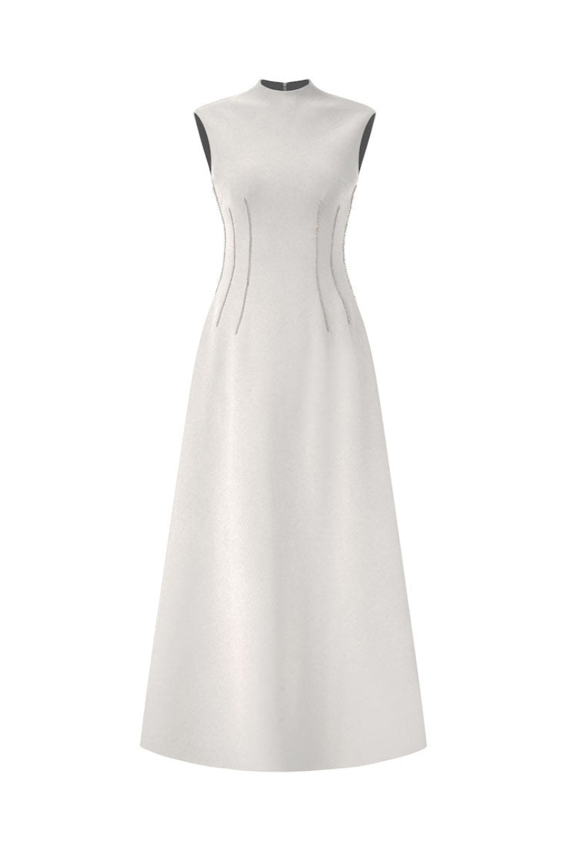 flowy white formal dress Ivory White Chiffon Midi Dress: Romantic Cocktail Gown