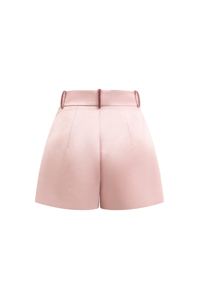 HIGH-RISE TAFFETA SHORTS IN LIGHT PINK - CULT MIA