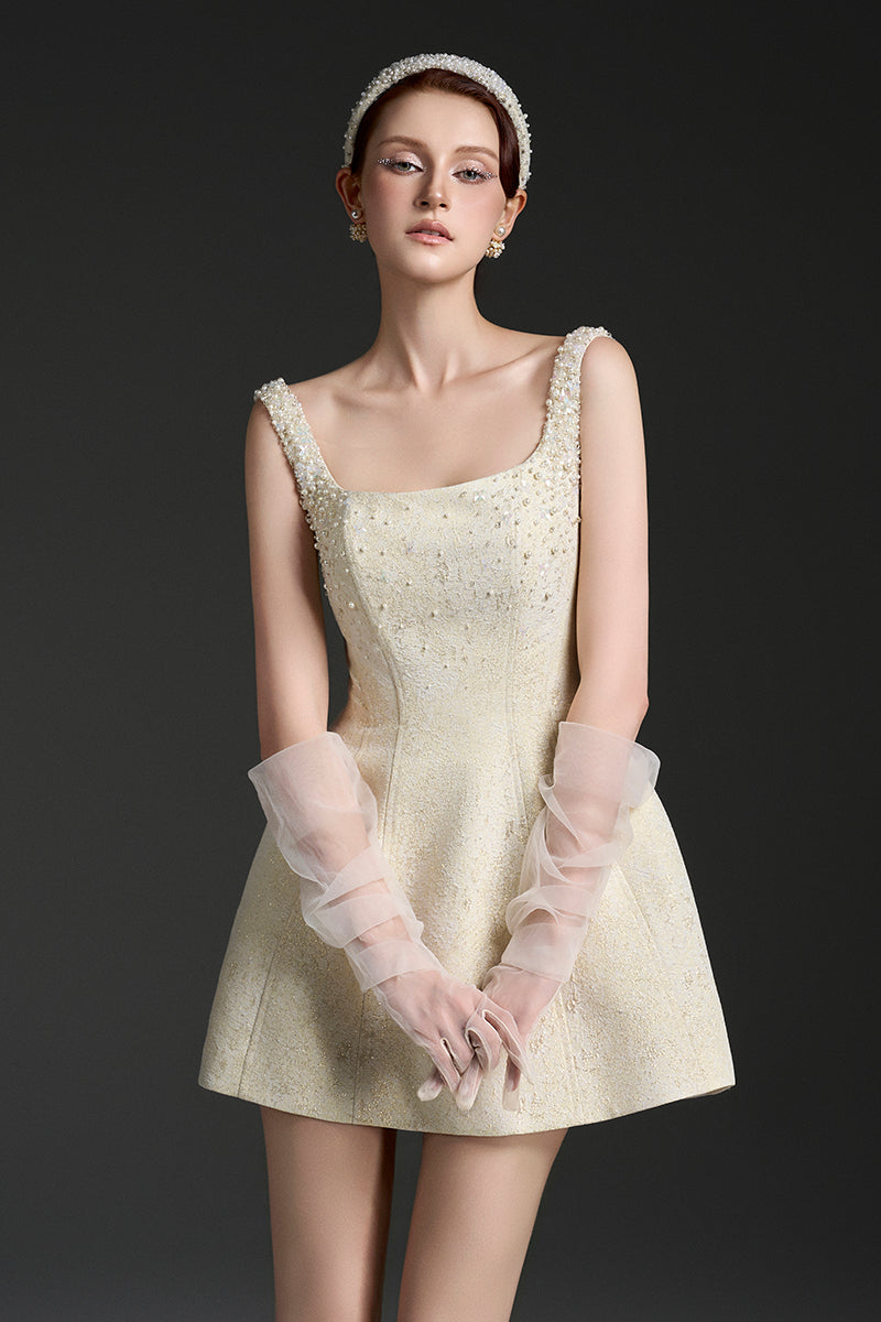 SILK LINED LACQUERED BROCADE MINI DRESS - CULT MIA