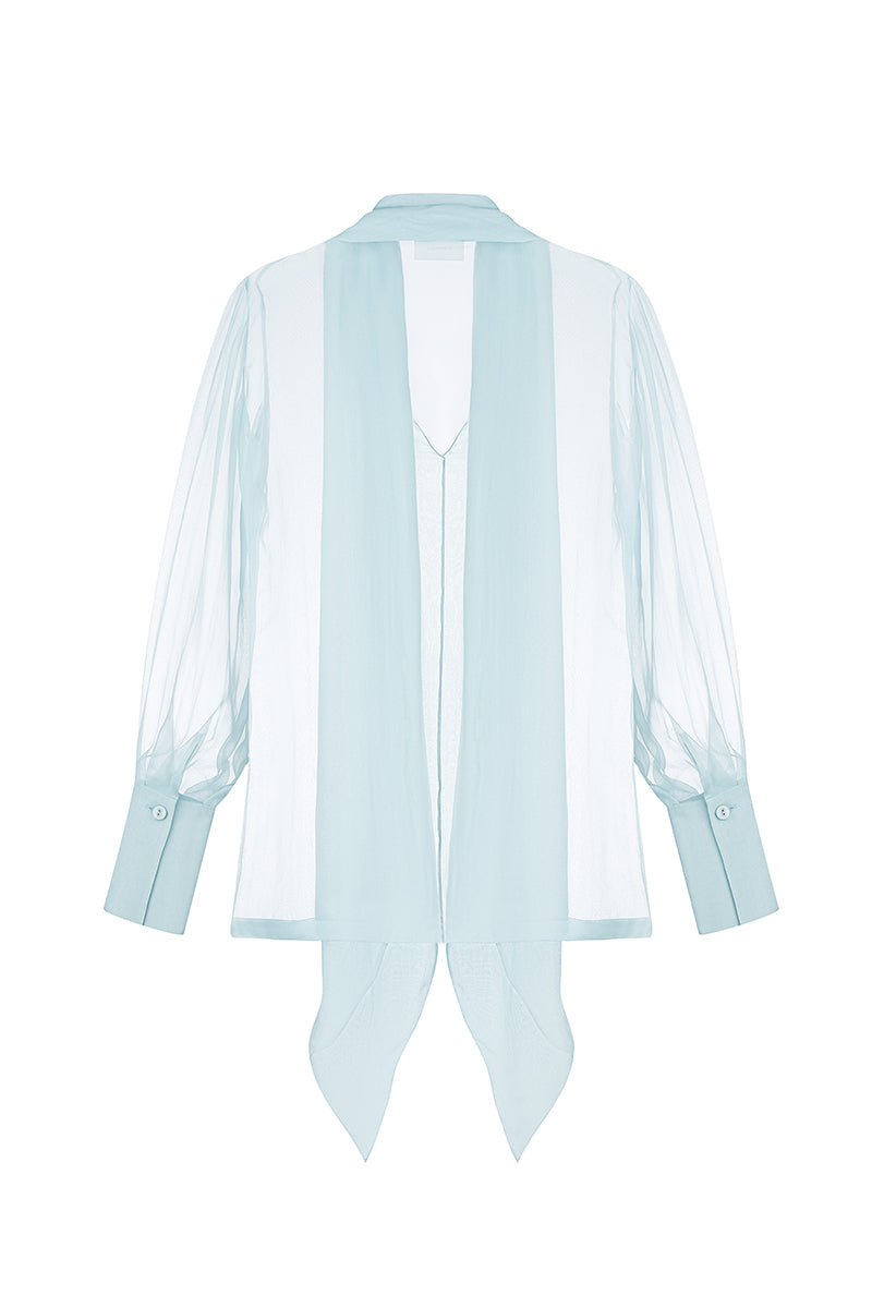 LIGHT BLUE CHIFFON BLOUSE WITH A SCARF - CULT MIA