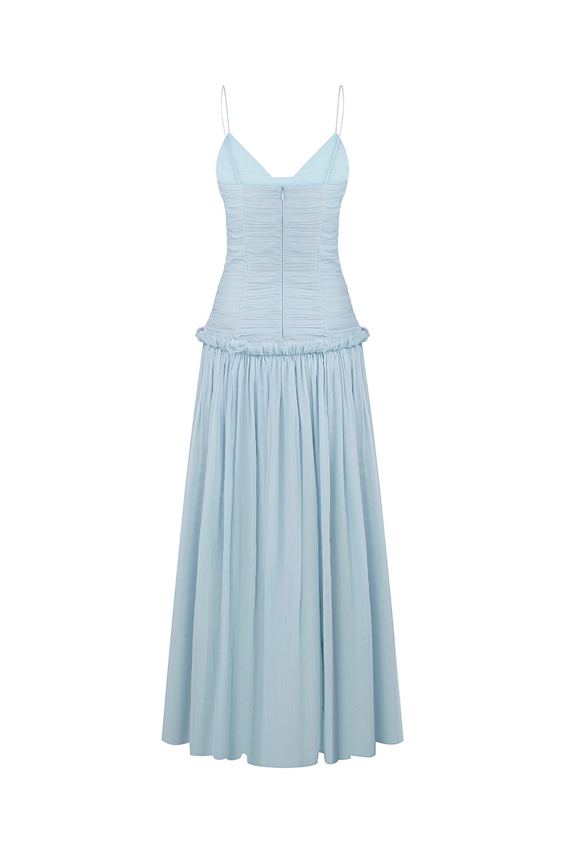 LIGHT BLUE CHIFFON MIDI DRESS - CULT MIA