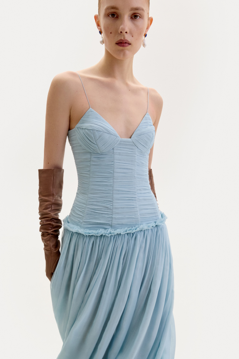 LIGHT BLUE CHIFFON MIDI DRESS - CULT MIA