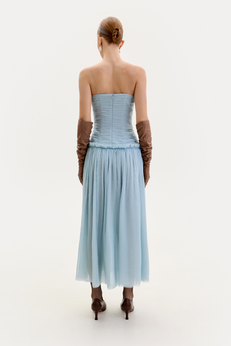 LIGHT BLUE CHIFFON MIDI DRESS - CULT MIA