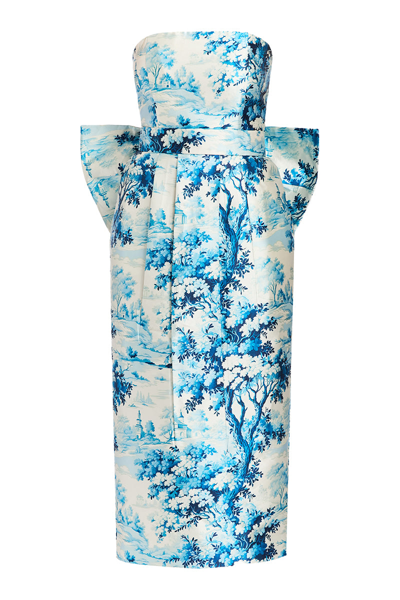corina bud blue dress LORENA CONVERTIBLE™ BOW DRESS IN BLUE IVORY | CULT MIA