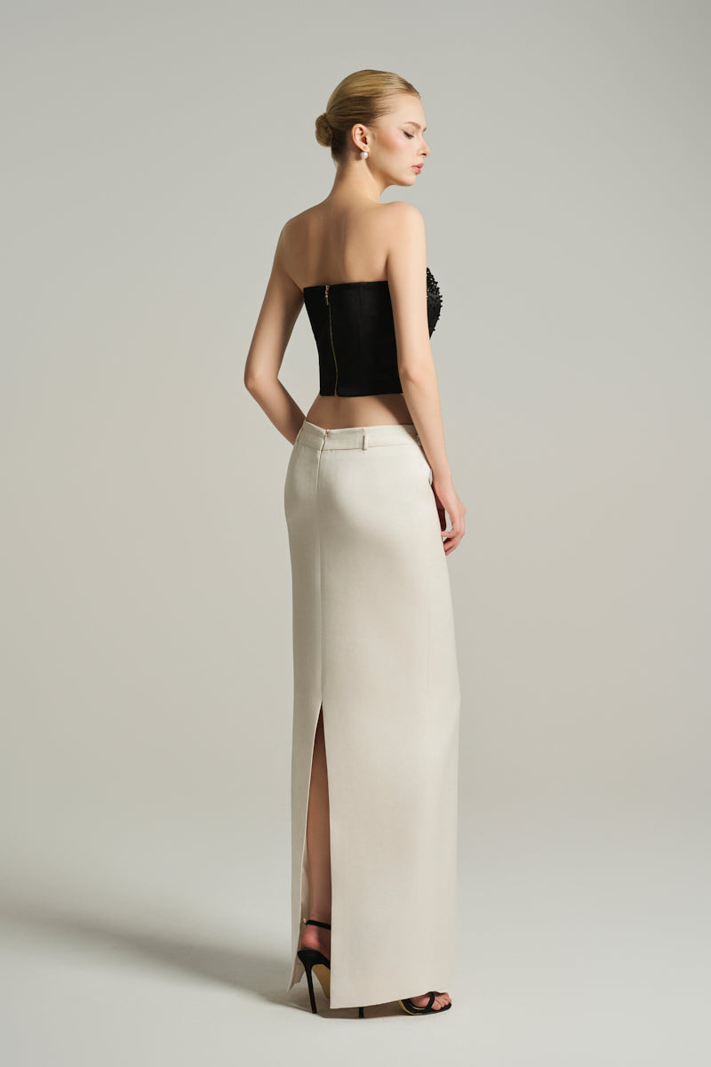 SILK LOW RISE MAXI SKIRT IN IVORY - CULT MIA