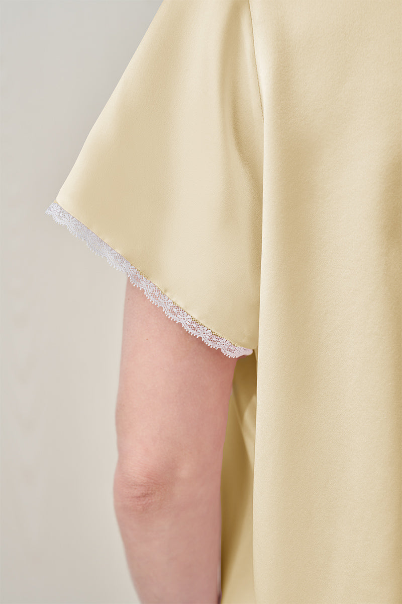 LUNAVIE SILK SHORT SLEEVE PAJAMA SET IN YELLOW - CULT MIA