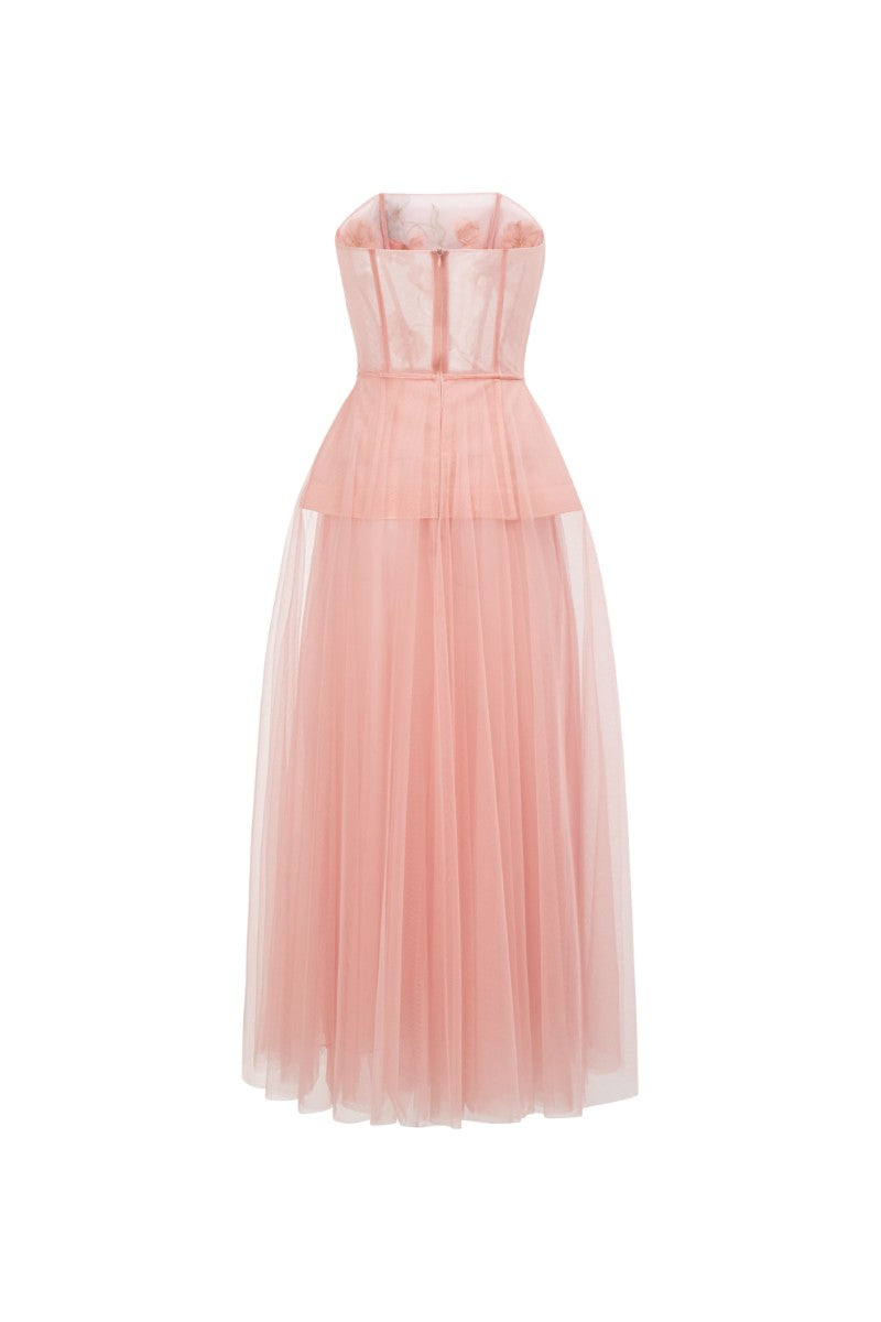 SAMAKA TULLE FLOWER DRESS IN LIGHT PINK - CULT MIA