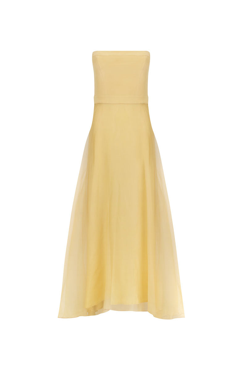 KOSALA STRAPLESS DRESS IN SAFFRON - CULT MIA