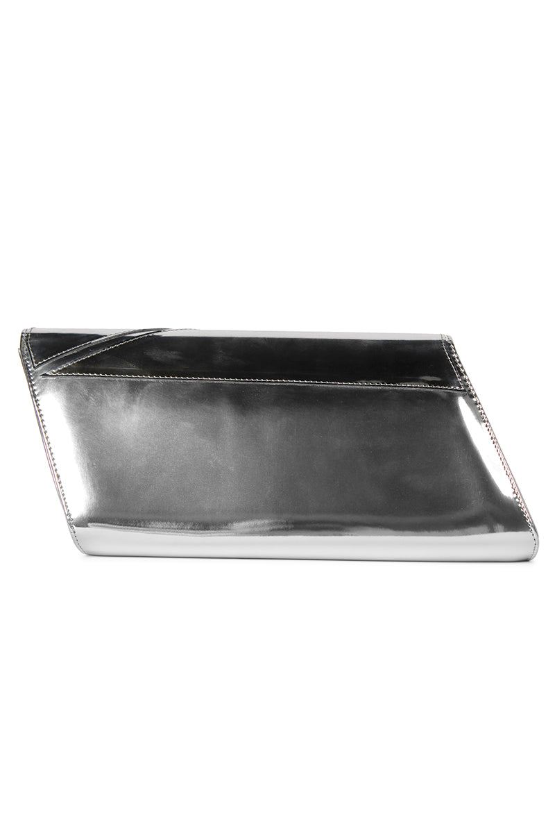 MIA CLUTCH BAG IN HIGH SHINE SILVER - CULT MIA